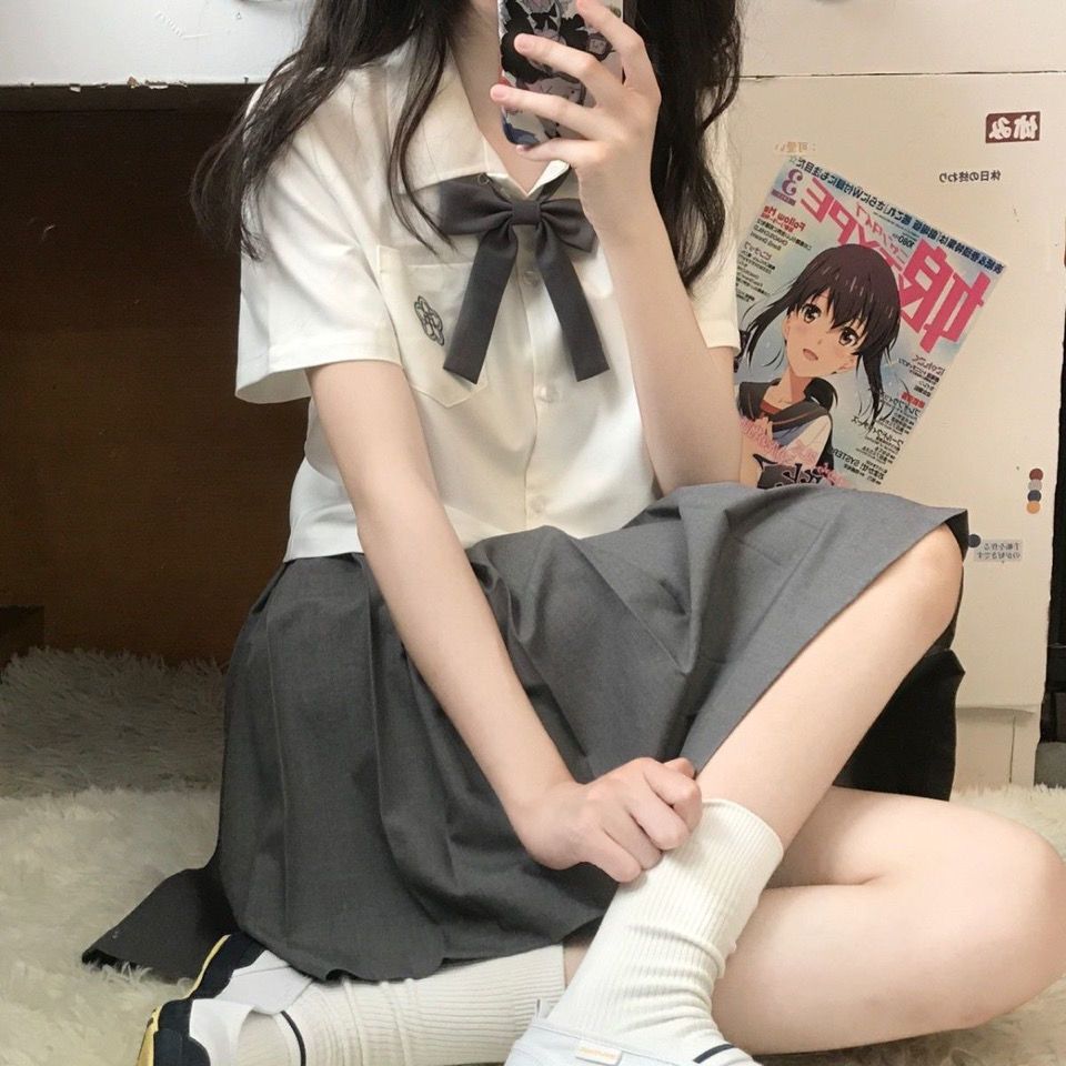 Xiaotaozhong jk uniform short-sleeved shirt female Japanese summer all-match outerwear college style girl short top