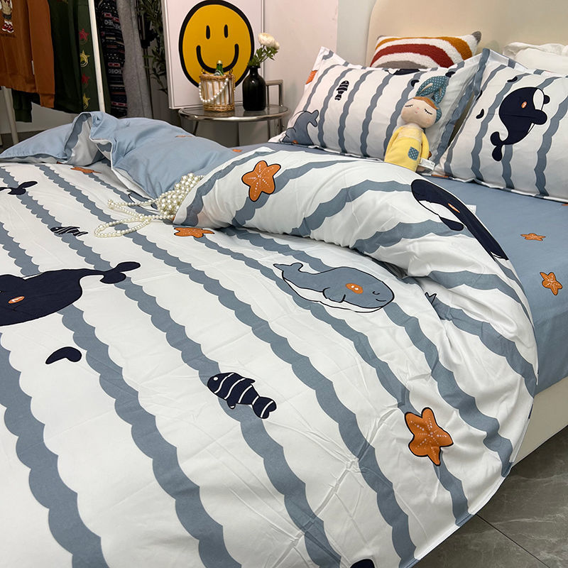 Cartoon style love bunny quilt cover four-piece single dormitory bed sheet three-piece girl heart bedding
