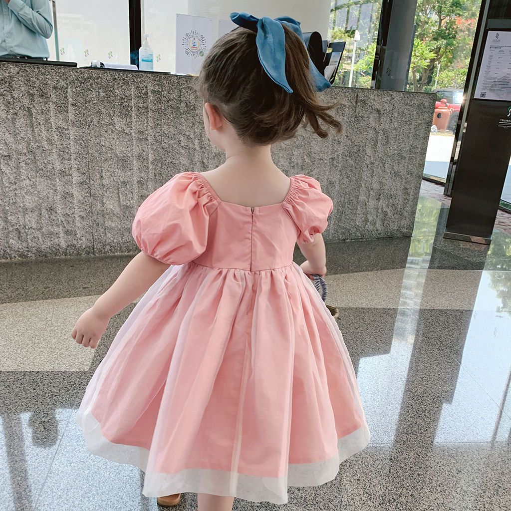 女童連衣裙2023夏季新款網紅禮服裙洋氣網紗裙兒童泡泡袖公主裙女