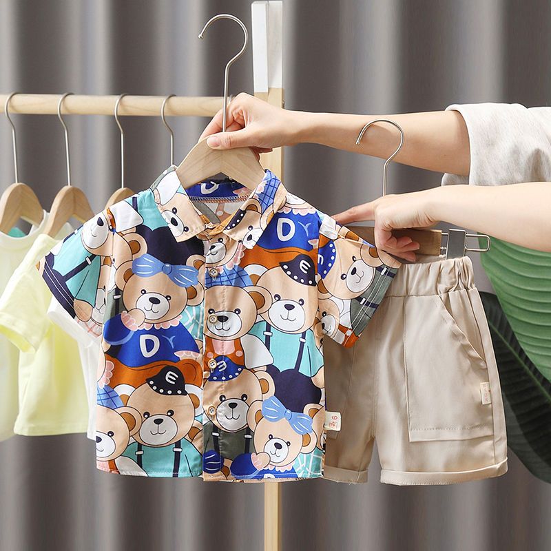 Boys' summer suit  new handsome children's short sleeve summer baby foreign style boys' shirt two-piece set