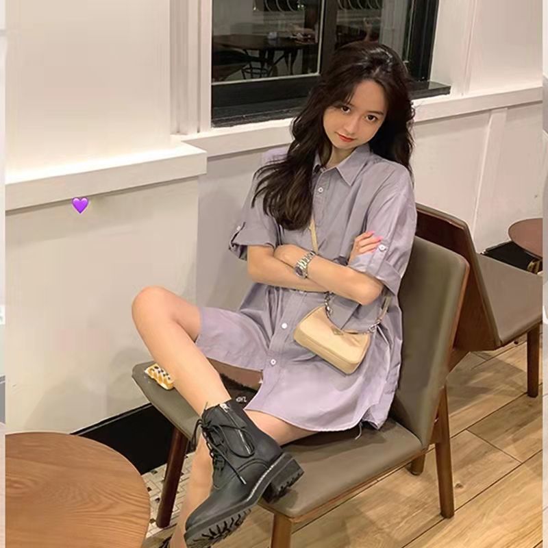 Retro Hong Kong style mid-length short-sleeved shirt women's summer lazy style oversize loose all-match student top trend