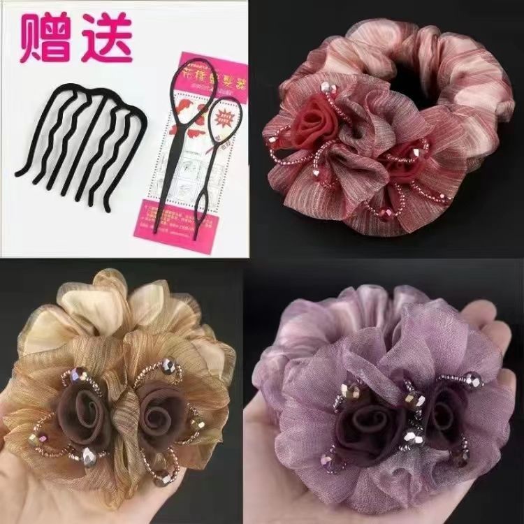 Korean Headband Headdress 40-50 years old foreign style pig large intestine simple lazy hair curler new headdress nurse hair curling