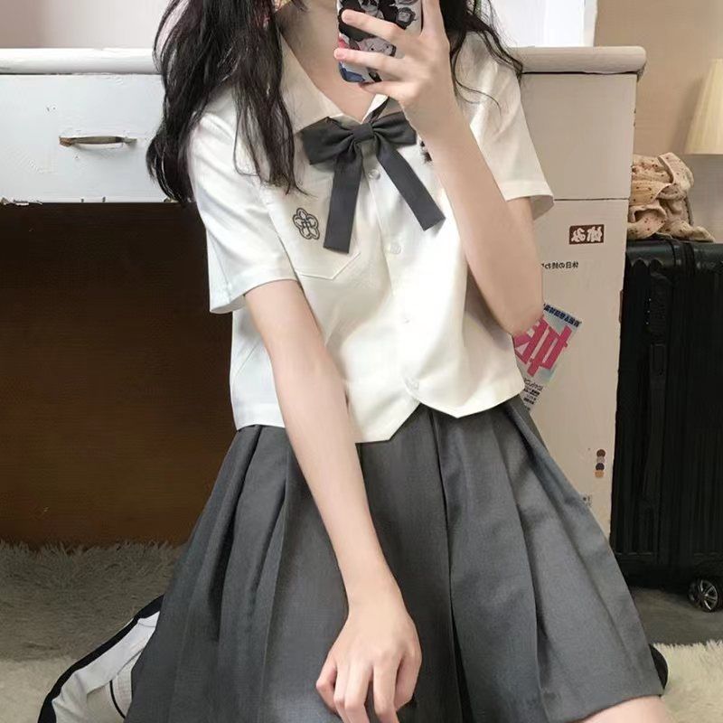 Xiaotaozhong jk uniform short-sleeved shirt female Japanese summer all-match outerwear college style girl short top
