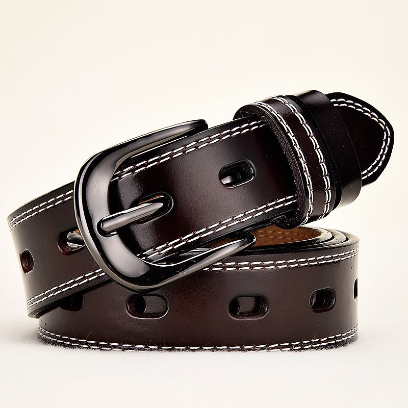Women's leather belt pure cowhide fashion all-match free punching  new black summer belt female jeans
