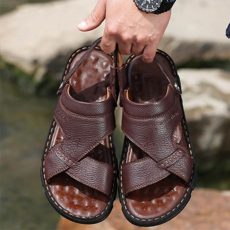 [Genuine Leather] Summer Men's Sandals Outdoor Beach Shoes Men's Shoes Korean Trend Fashion Sandals and Slippers Non-slip