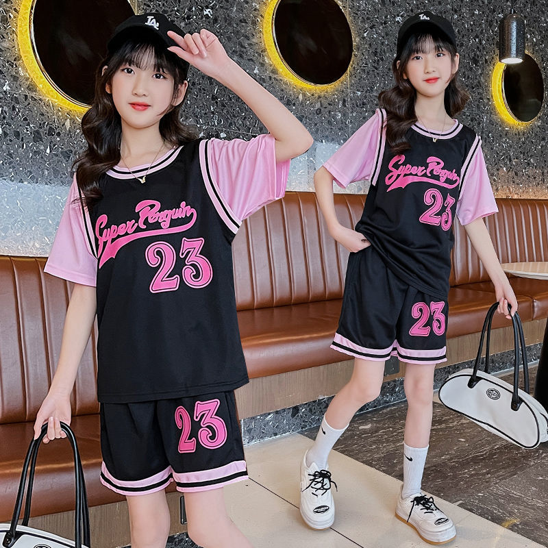 女童夏季套装2023新款大儿童装洋气速干篮球服女孩夏款短裤两件套