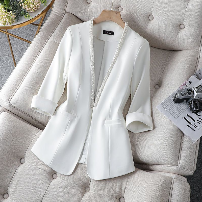 High-end small suit jacket women's fashion all-match temperament ladies high-end buttonless suit women's tops spring and autumn new