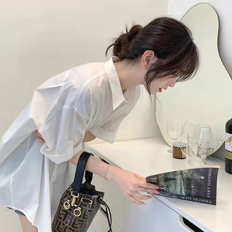 Retro Hong Kong style mid-length short-sleeved shirt women's summer lazy style oversize loose all-match student top trend