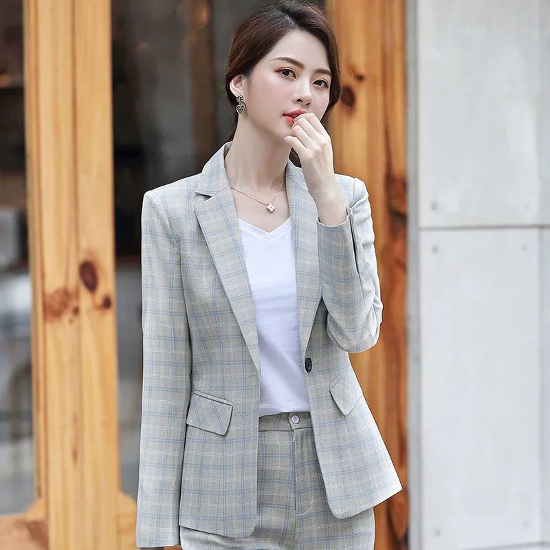  spring and autumn lattice small suit jacket women's new Korean slim fit fashion business suit casual suit