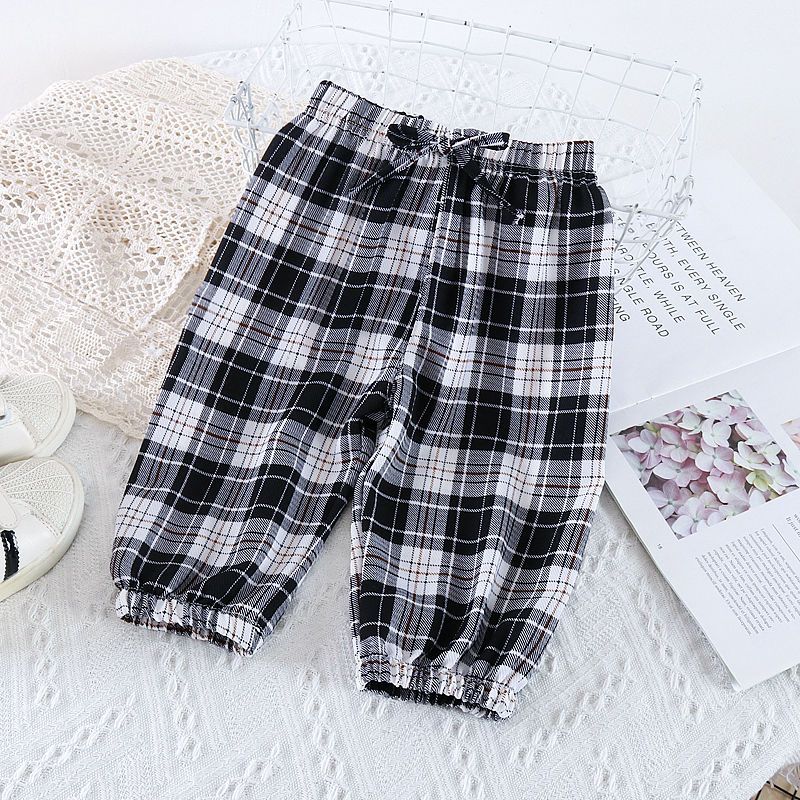 Baby anti-mosquito pants summer thin boys and children's summer dress ice silk lantern pants girl baby cotton air-conditioning beam trousers