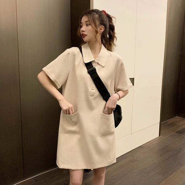 Plus size women's summer short-sleeved T-shirt skirt fat mm loose mid-length age-reducing college wind top 200 catties 300 tide