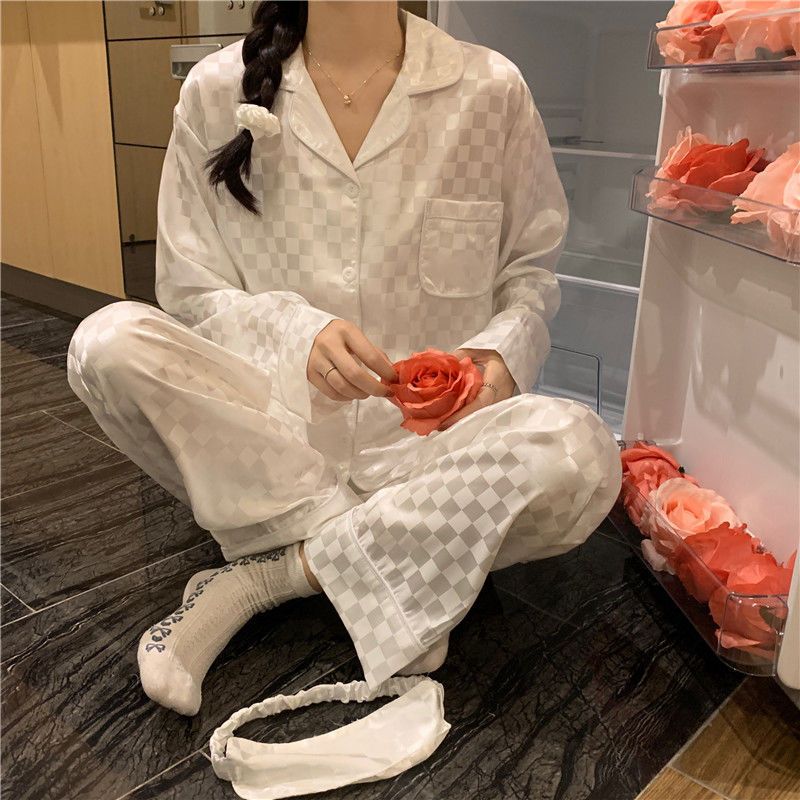 高檔睡衣女春秋季冰絲薄款長袖學生ins大碼絲綢家居服套裝夏