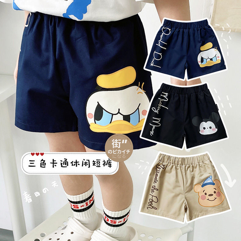 Cotton children's clothing boys and children 2023 summer new Korean version thin section sports cartoon printing casual shorts