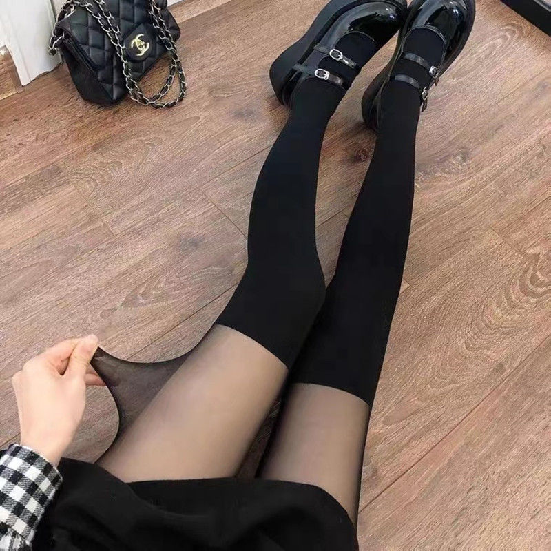 Fake thigh socks over the knee long tube fake high tube calf splicing bottoming socks jk black stockings Japanese white pantyhose women