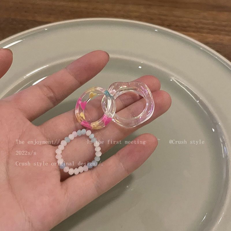 Love beaded resin ring set female high-end sense fashion personality index finger ring ins tide net red couple ring