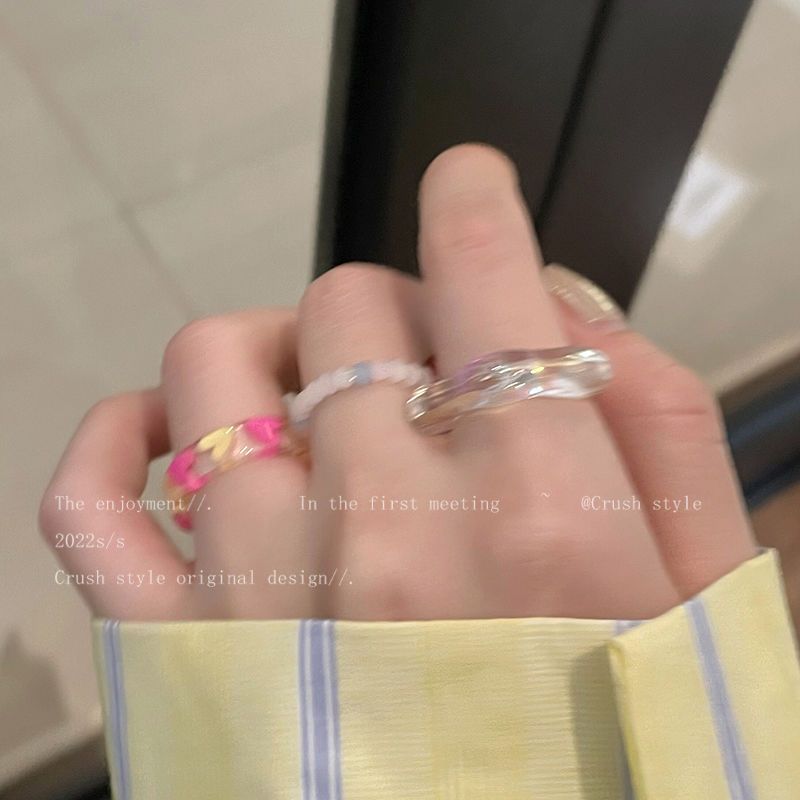 Love beaded resin ring set female high-end sense fashion personality index finger ring ins tide net red couple ring