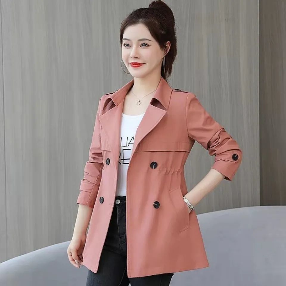 [with lining]  new windbreaker women's short middle belt temperament slim and small spring and autumn ladies coat