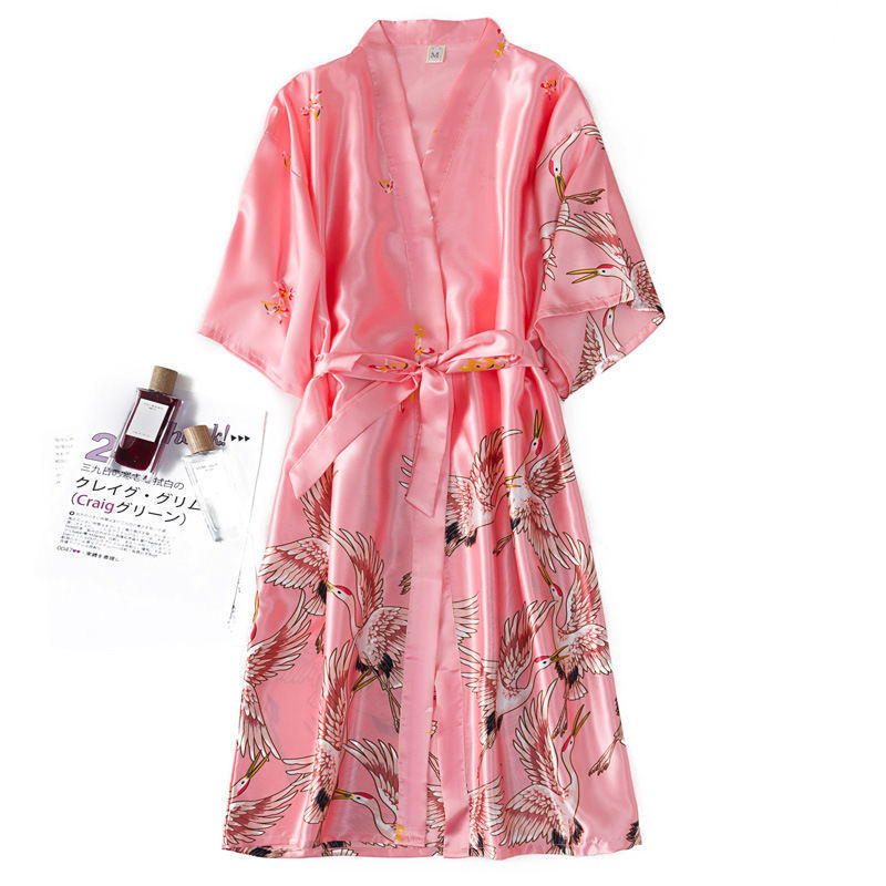 Lovers' pajamas, girls' spring and summer long crane Nightgown, morning gown, high-grade ice silk bathrobe, sexy home clothes, romantic