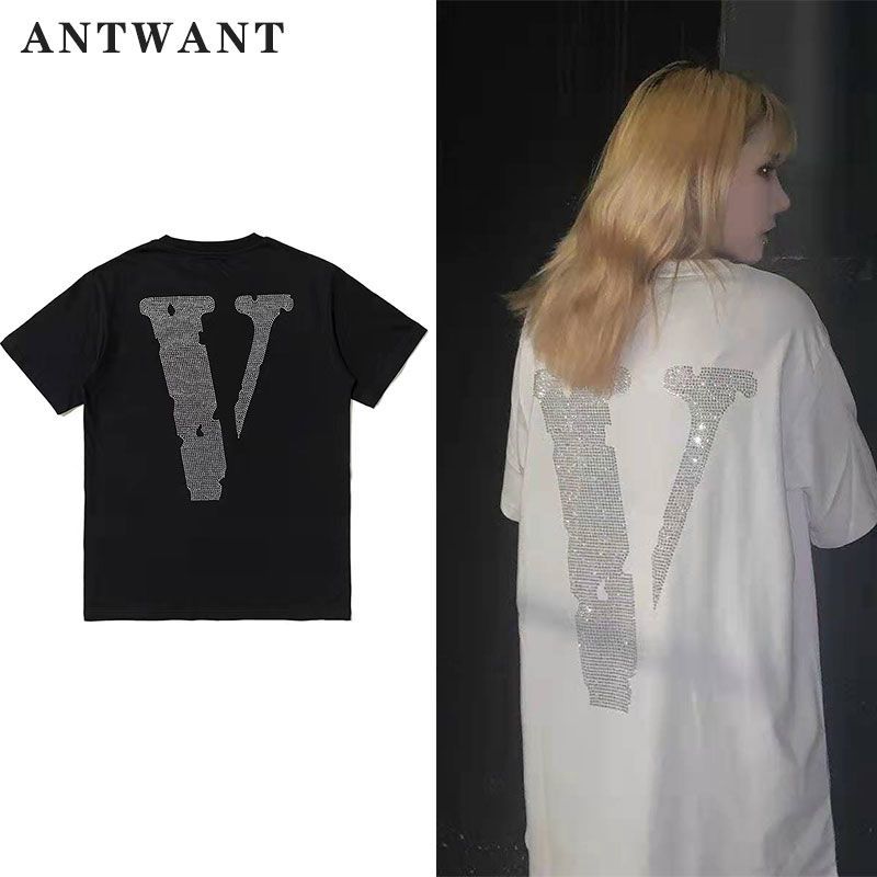 ANTWANT pure cotton loose short-sleeved hot diamond Edison high street hip-hop dark male and female couple short-sleeved T-shirt trendy