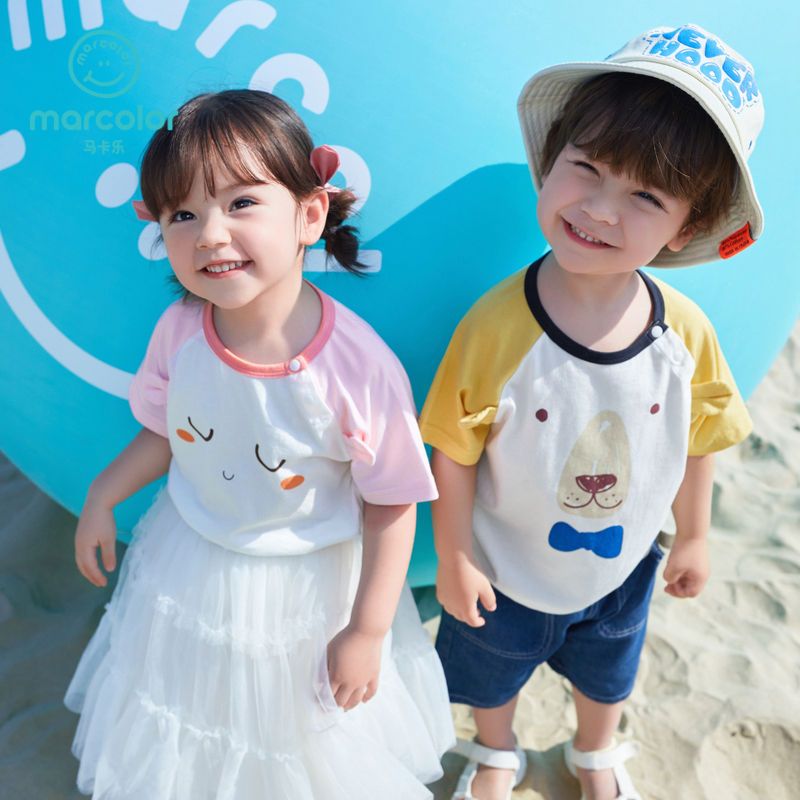 森馬旗下-馬卡樂童裝2022夏新款男女童萌趣圖案全棉時尚短袖T恤