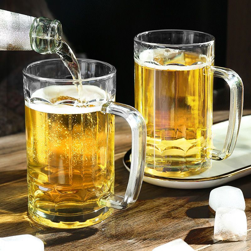 杯子玻璃冷饮玻璃杯带把杯水杯大容量扎啤杯果汁杯啤酒杯牛奶杯子