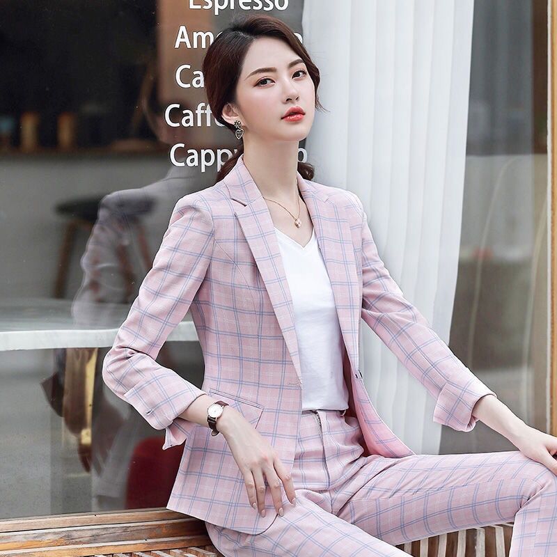  spring and autumn lattice small suit jacket women's new Korean slim fit fashion business suit casual suit