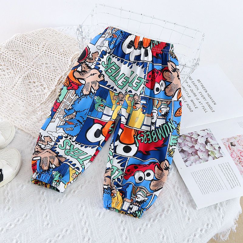 Baby anti-mosquito pants children's thin section summer bloomers children's casual boys and girls baby ice silk sweatpants loose