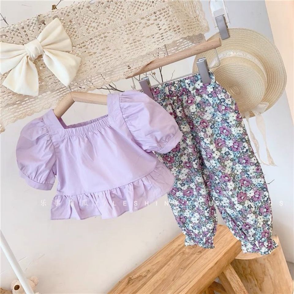 Girls summer suit 2022 new children's summer anti-mosquito pants female baby fashionable t-shirt short-sleeved two-piece set tide