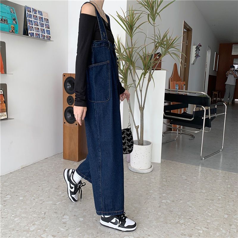 Small denim overalls women's spring and autumn new style foreign style loose and thin plus size fat mm age-reducing Japanese jumpsuit