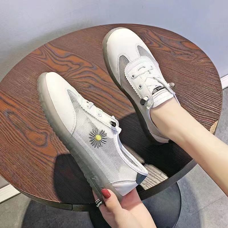 Small white shoes women's 2023 summer new mesh surface soft leather soft bottom round head breathable anti-skid shoes women's tendon bottom mesh shoes women