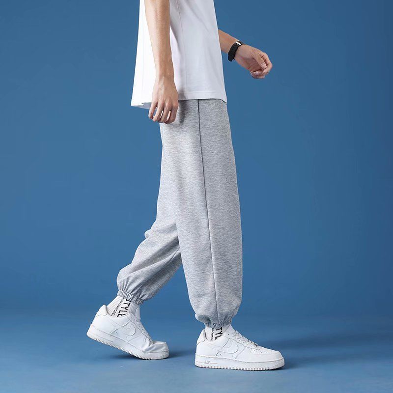 Gray sports pants men's autumn all-match loose straight leg nine-point guard pants Korean style trendy spring and autumn casual pants