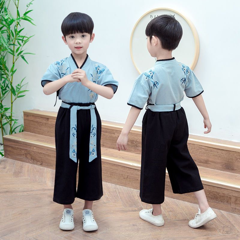 儿童汉服男童夏季中国风薄款复古唐装套装民族风夏装棉麻古装宝宝