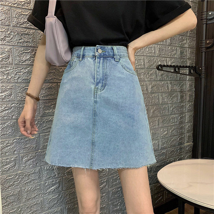 Light blue denim skirt girls summer 2022 new a-line skirt high waist slim skirt skirt
