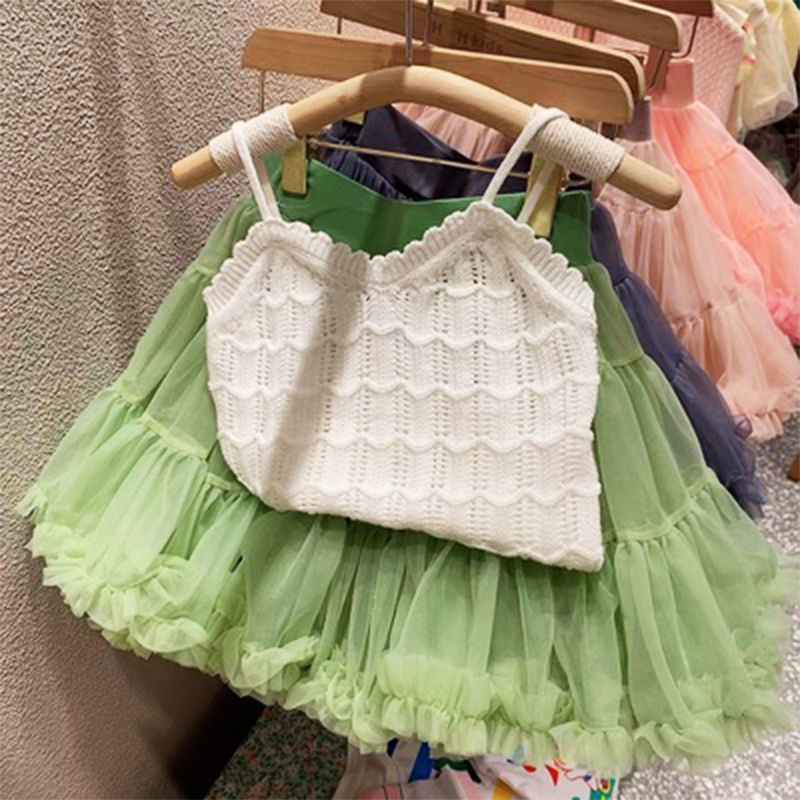 新款夏季女童纯棉针织镂空吊带甜美tutu裙半身裙公主裙蛋糕裙