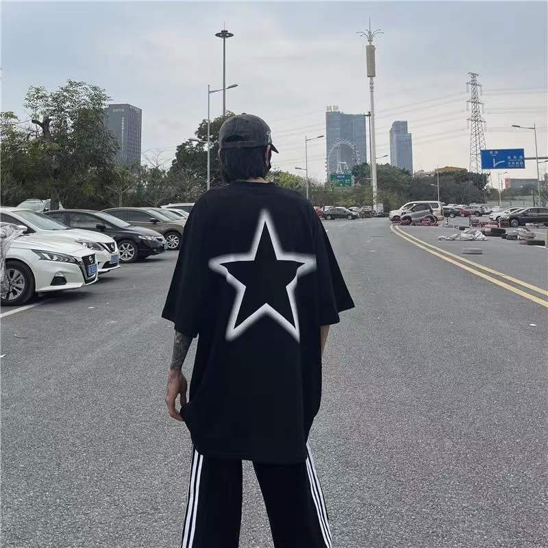 100%純棉夏季美式街頭短袖t恤男女情侶休閒寬鬆百搭學生體恤衫ins