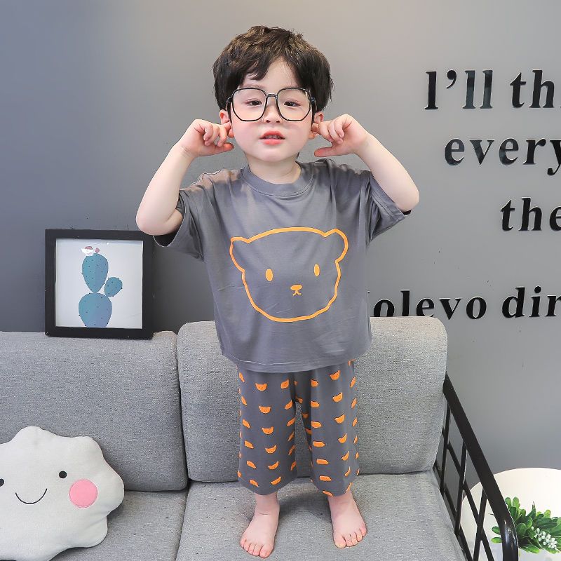 Modal children's pajamas summer thin section boy's home clothes set children's summer boy short-sleeved air-conditioning clothes