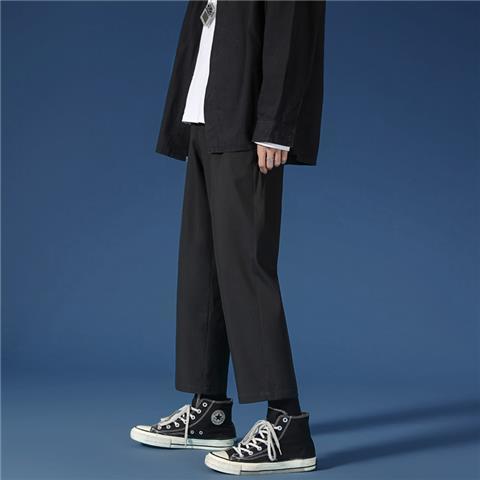 Falling feeling small trousers men's Korean version trendy spring and autumn loose straight casual long trousers men's all-match wide-leg suit trousers