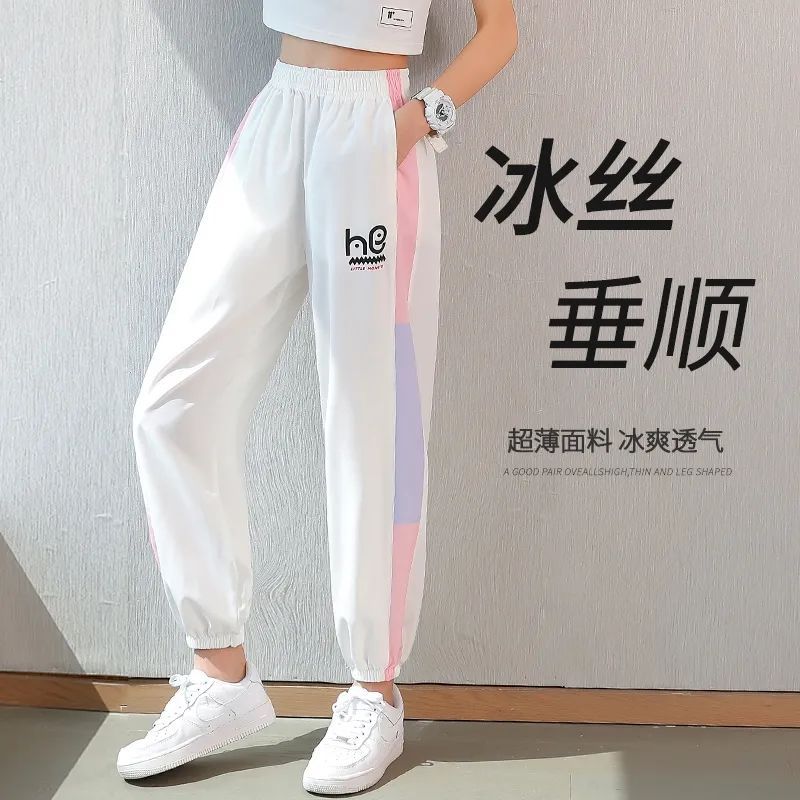 女童冰絲防蚊褲夏季冰絲薄款兒童長褲子女大童夏裝女孩休閒運動褲