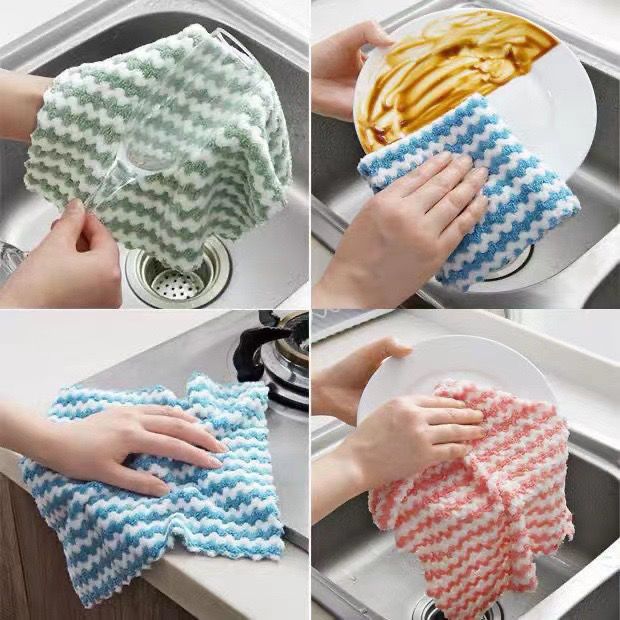 Non greasy non shedding absorbent dishwashing, small towel, thickened wiping table and bowl, scouring pad, kitchen_voghion.com