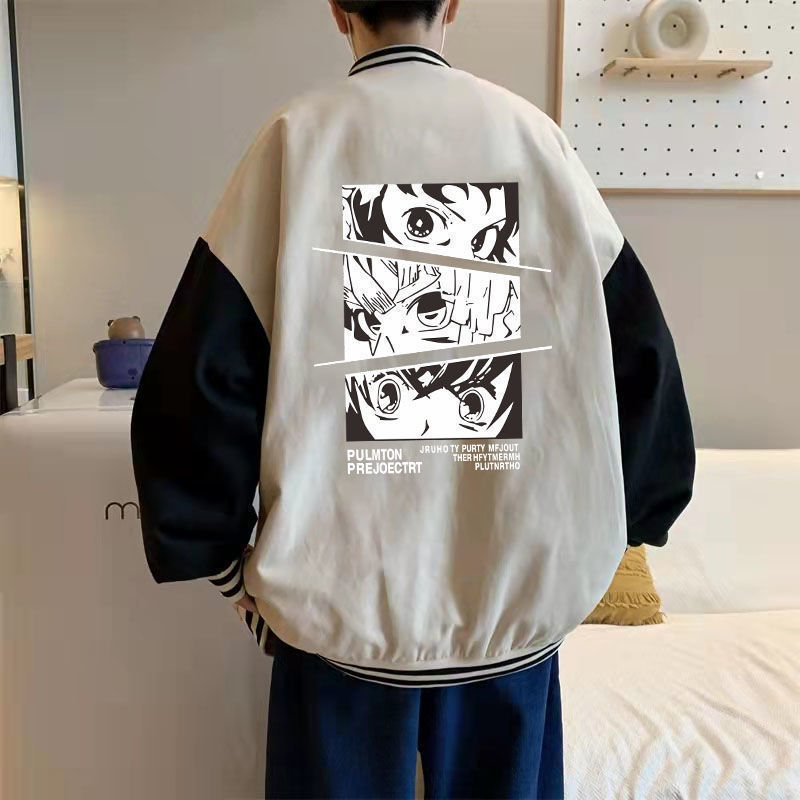 New coat men's spring and autumn ins fashion Korean stitched baseball collar jacket middle school student creative fashion brand jacket