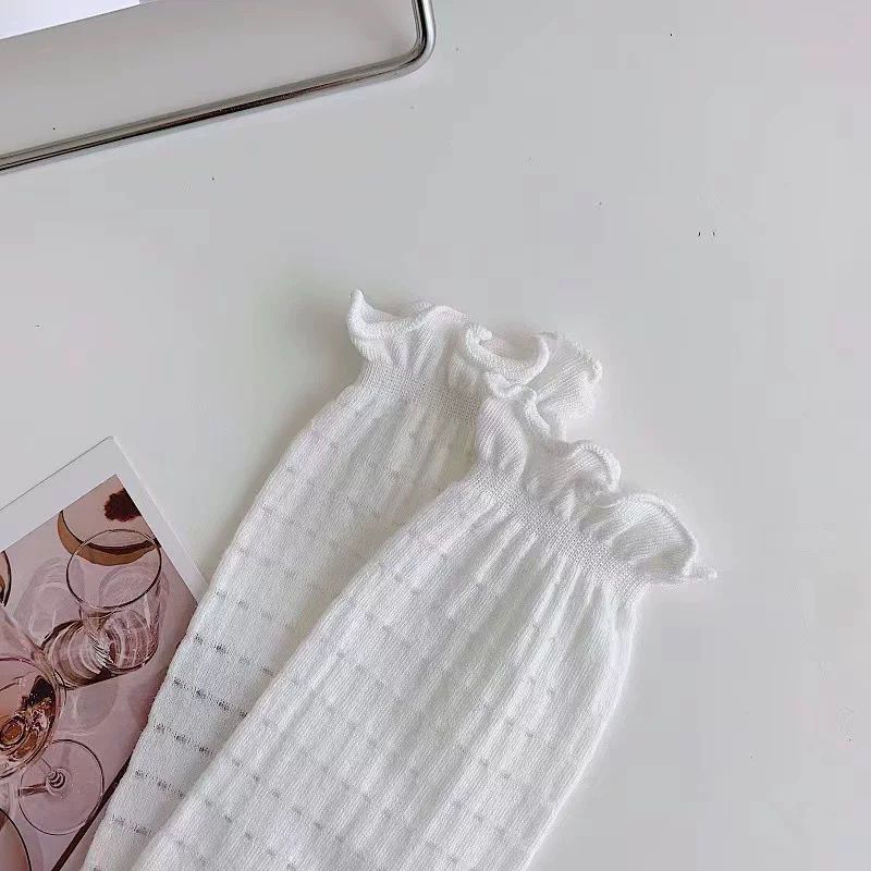 Spring and summer Sen series thin breathable Medium Tube Socks White daily versatile lace bubble mouth socks children's pile socks stockings