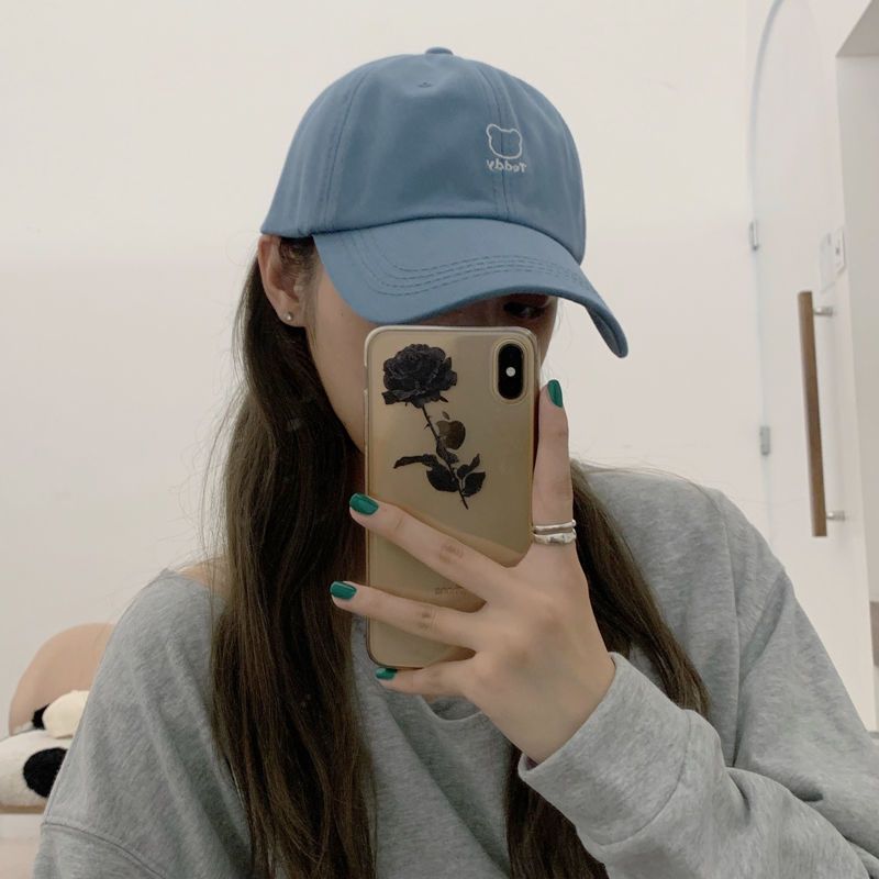 Baseball hat female spring and autumn Korean version student couple wild cute bear embroidery summer sunshade peaked cap tide