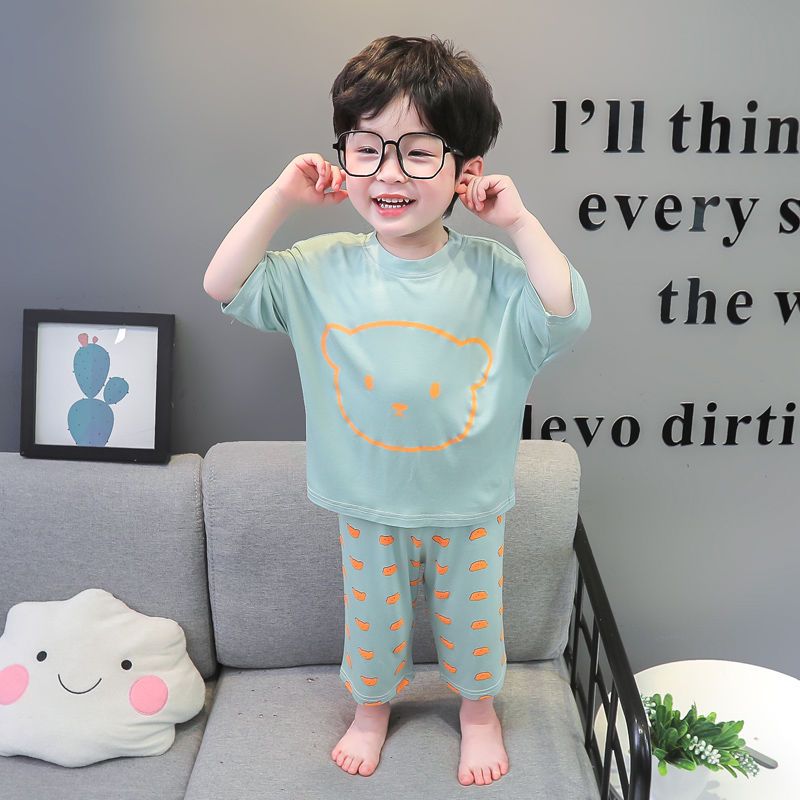 Modal children's pajamas summer thin section boy's home clothes set children's summer boy short-sleeved air-conditioning clothes