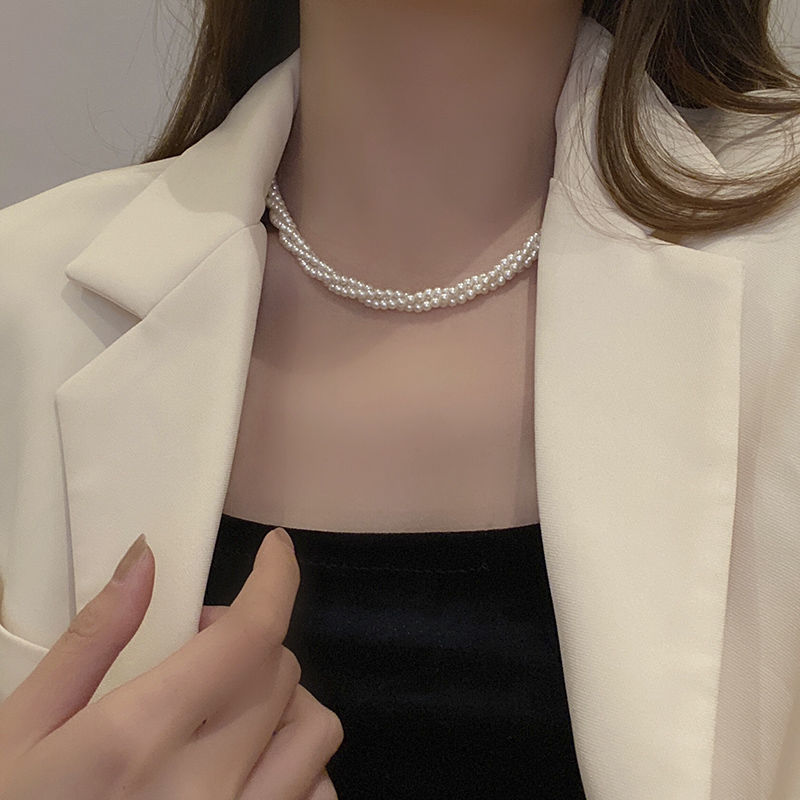 Baroque pearl necklace women's light luxury niche high-end design sense multi-layer twist clavicle chain boudoir honey necklace accessories