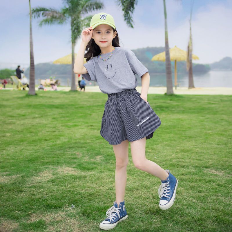 女童套裝夏裝2023新款兒童網紅洋氣薄款夏季中大童時髦短袖兩件套