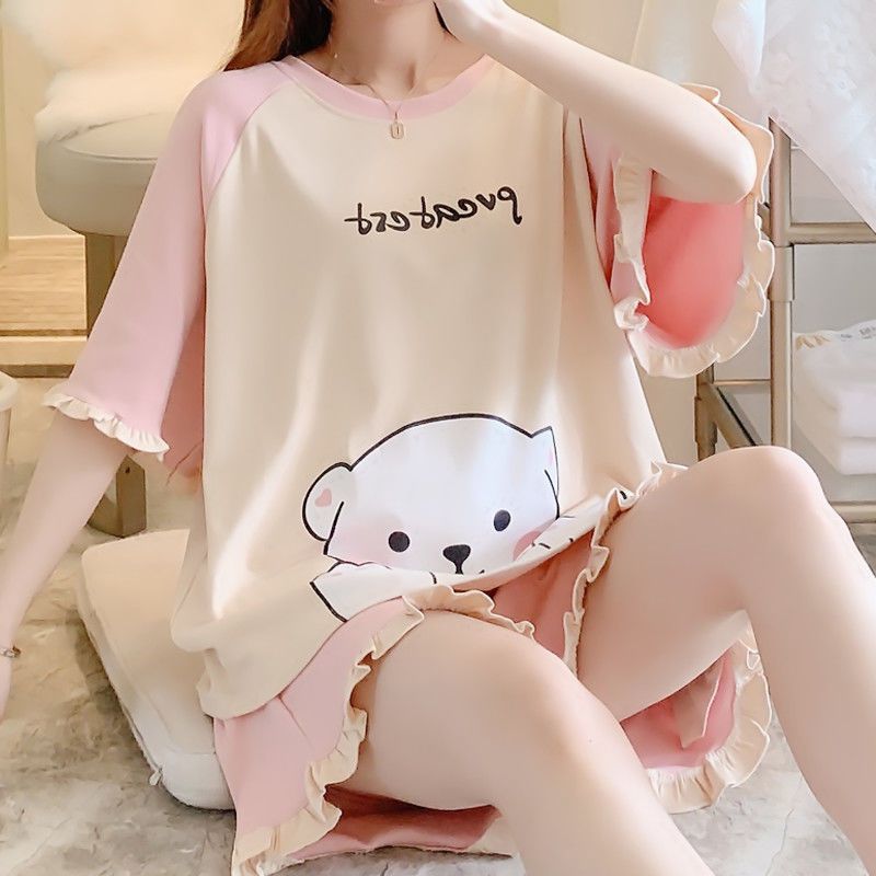 Pajamas women's summer pure cotton thin suit students Korean version cute junior high school students short-sleeved girls can wear home clothes