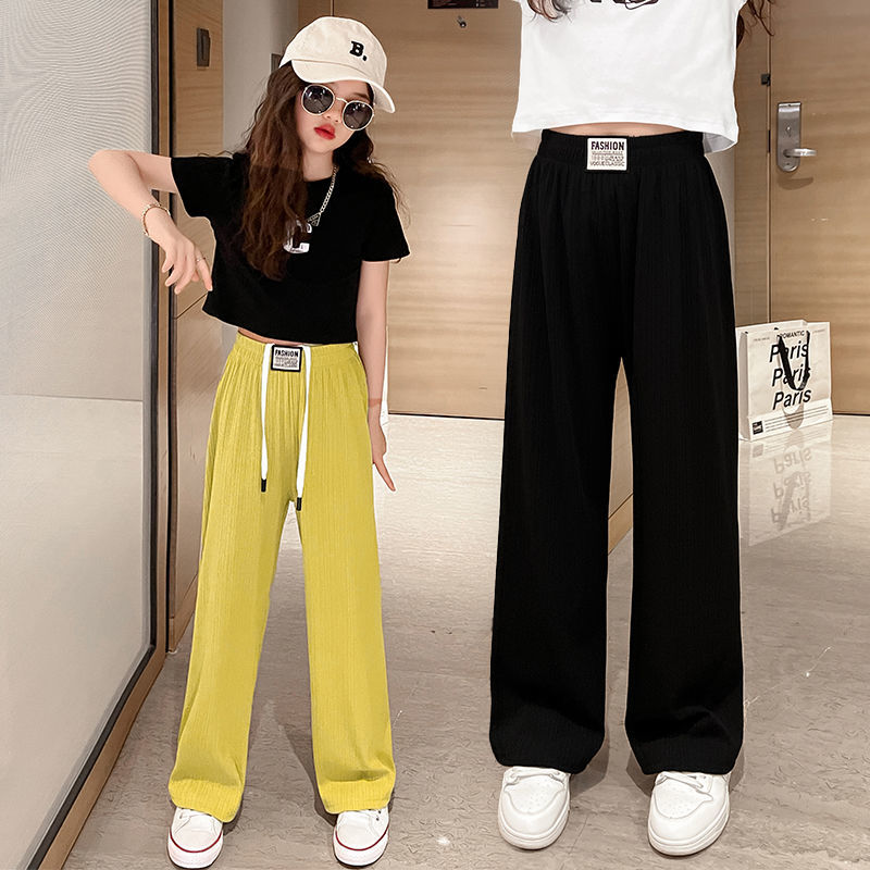 女童褲子夏季薄款大童時髦冰絲直筒闊腿褲女孩洋氣夏裝兒童防蚊褲