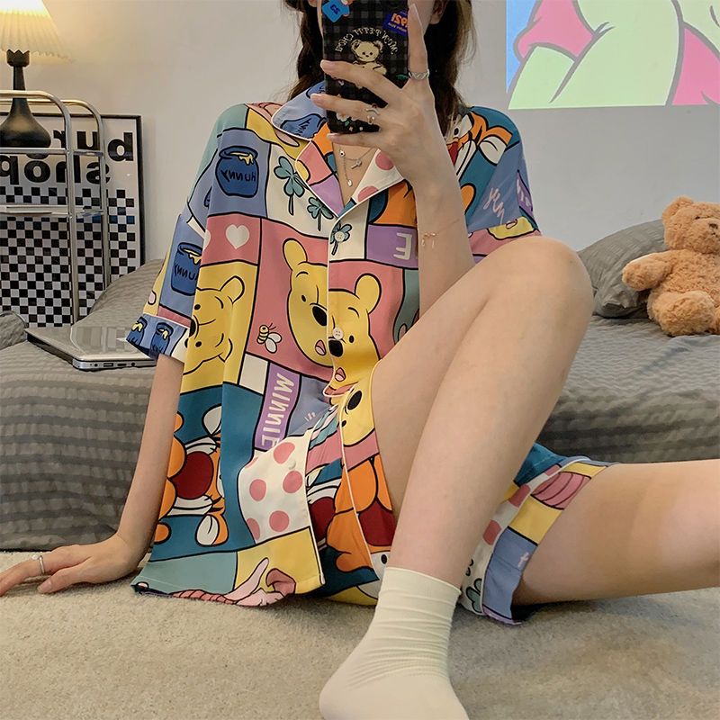 Disney Winnie the Pooh cartoon pajamas female summer 2023 new short-sleeved summer thin section student home service suit