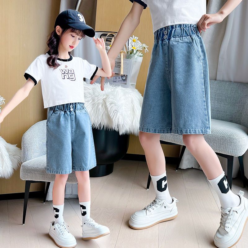 女童牛仔短褲夏季薄款外穿中大童夏天五分褲女孩時髦洋氣兒童中褲
