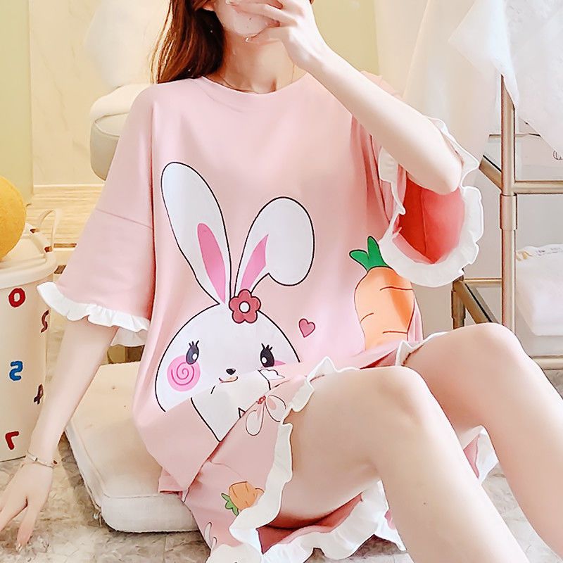 Pajamas women's summer pure cotton thin suit students Korean version cute junior high school students short-sleeved girls can wear home clothes